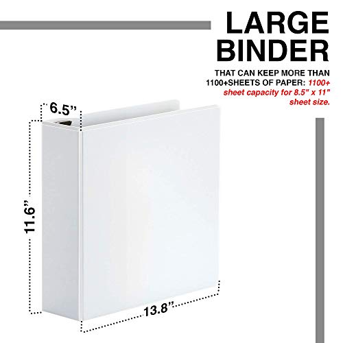 3 Ring Binders, 6 Inch D Ring Heavy Duty Large Binder With Pockets For 8.5" X 11" Sheet Size, Durable Non-Stick Customizable Clear View Cover (White) #TOP1
