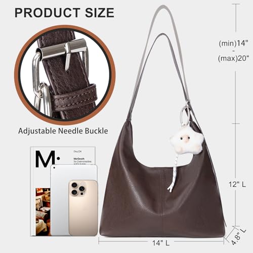 Bolso Hobo grande para mujer de cuero vegano con cierre miniatura 4