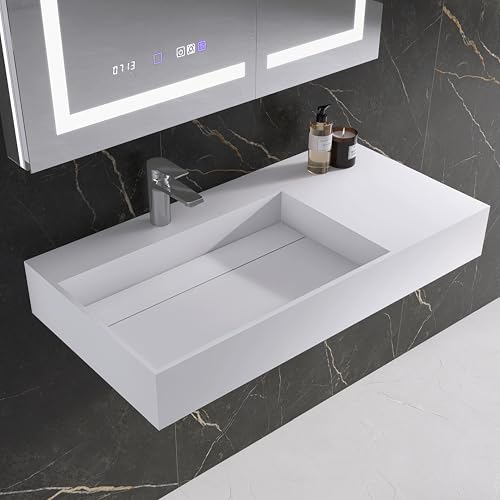 36"x18.11" Wall-Mounted Bathroom Vanity with Stone Resin Sink, White Floating