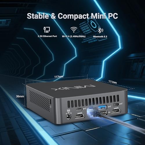 Image of MINIX Mini PC N300, Intel Core 3 Processor N300 (8-Core, up to 3.8GHz), 16GB DDR5 RAM, 512GB PCIe SSD, Triple 4K Display Support, WiFi 6, Bluetooth 5.2, 2.5G LAN, Windows 11 Pro