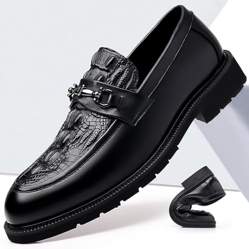 Men's Printed Leather Platform Comfortable Pointed Toe，Classic Casual Crocodile Printed Slip On Lug Sole Business Oxfords3