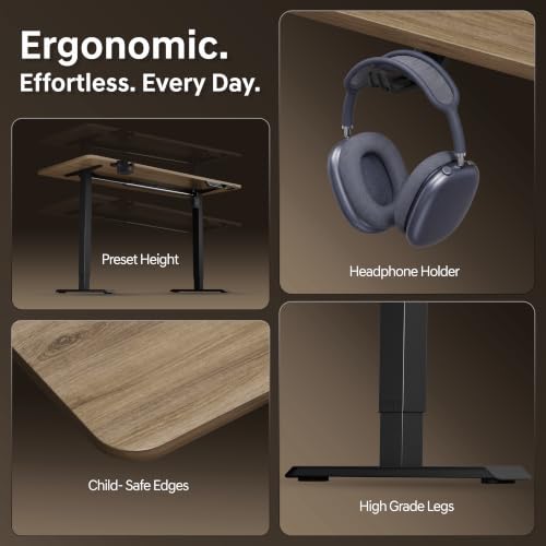 Image of Dr Luxur Stallion Electric Standing Desk | Height Adjustable 70-114cm | 80kg Load | 3 Memory Presets | Zero Wobble | Child Lock | Low Noise Motor | 5 Year Warranty (Mist Oak, 1200 * 600 mm)