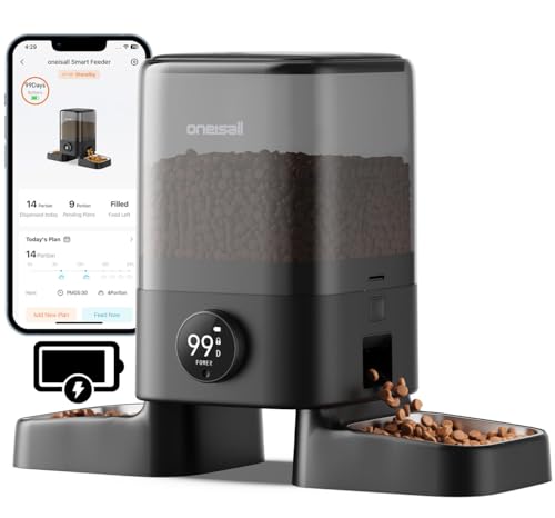 Image of oneisall Cordless 2.4Ghz WiFi Automatic Cat Feeder for 2 Cats, Rechargeable 100-Day Battery Operated Auto Cat Feeder, 20 Cups /5L Timed Cats Food Dispenser Automatic for Large Kibble, Smart App Control