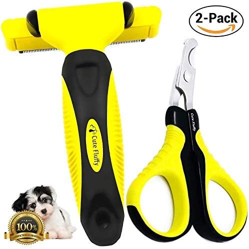 2-in-1 Professional Pet Grooming Kit - Pet Deshedding Brush Shedding Tool, Reduces Dog Cat Hair Shed Up to 90% & Pet Nail Clippers for…