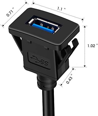 USB 3.0 Mount Cable 1M,TanQY Square Single Port USB 3.0 Panel Flush Mount Extension Cable with Buckle for Car Truck Boat Motorcycle Dashboard (1M/3Ft)