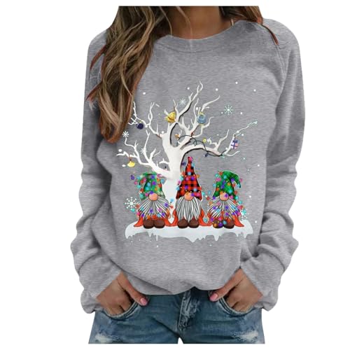 Image of Christmas Sweatshirt for Women UK Funny Gnomes Graphic Printed Jumper Long Sleeve Crewneck Winter Warm Xmas Holiday Pullover Lightweight Loose Fleece Raglan Shirts Ladies Casual Outfit (B01-Grey, L)