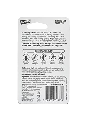 CARMEX Wild Berry SPF15 Lip Balm Tube (10g) Healthy, Hydrated Lips all day (Pack of 2) - Image 4