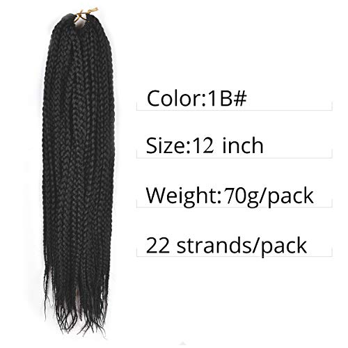 12 Inch Crochet Box Braids Hair - Short Crochet Box Braids,Box Braid Crochet Hair,Crochet Box Braids Pre Looped,100% Kanekalon Crochet Braids Box Braids,1Cm In Diameter 3X,6 Packs 132 Strands(#1B) #TOP4