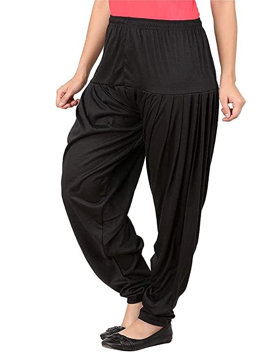 Image of Ultra Soft Rayon Viscose Solid Attractive Pleated Pattern Casual wear Patiala Pants for Womens