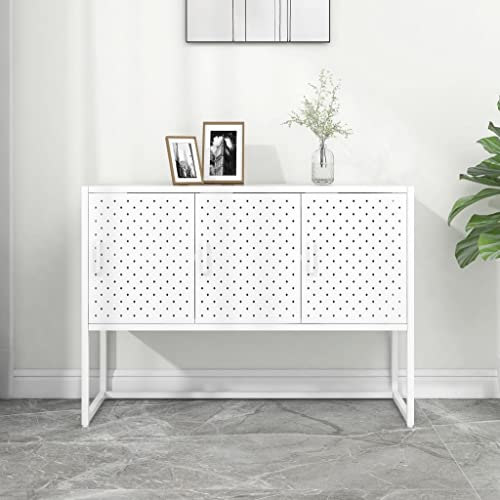 Mandloder Aparador blanco 105 x 35 x 75 cm, de acero con 3 puertas, armario multiusos con patas niveladoras, espacio de almacenamiento para salón, pasillo