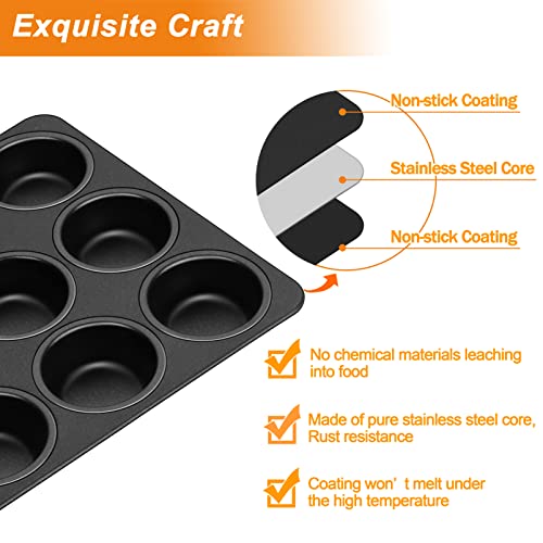 TeamFar Muffin Pan, 12 Cup Muffin Tin Cupcake Baking Pan with Stainless Steel Core & Nonstick Coating,for Making Mini Cakes Tarts, Healthy & Welded Firmly, Oven Safe & Anti-melt, Easy Release & Clean