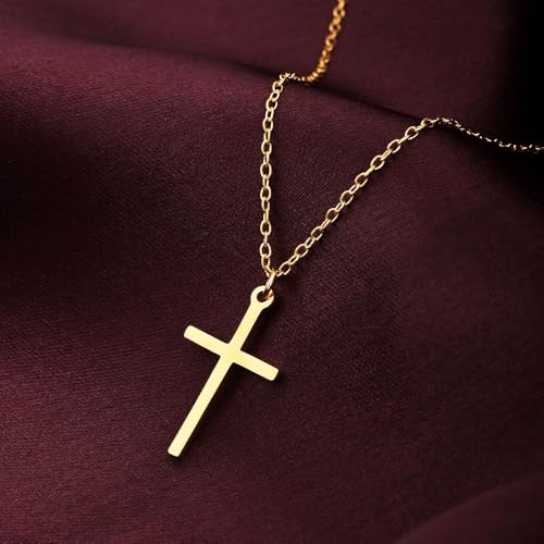 Image of PALMONAS 18k Gold Plated Golden Cross Necklace for Women - Gift for Girls & Women | Waterproof & Anti-Tarnish Necklace