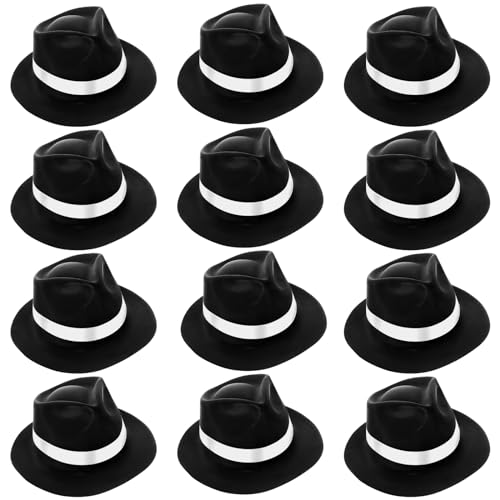 Sureio 12 Pieces Gangster Hat, Plastic Gentlemen Hats, Gangster Costume