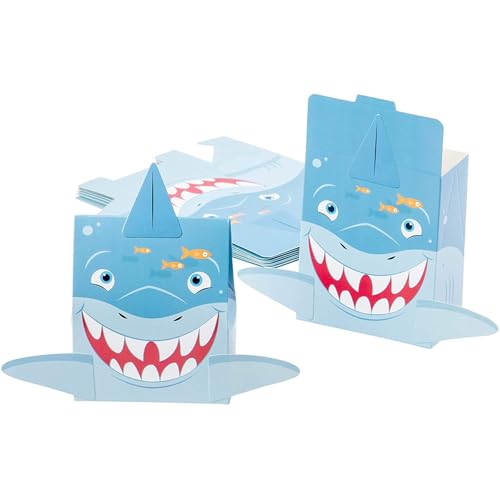 Juvale Shark Favor Boxes - 24-Pack Paper Treat Boxes with Die-Cut Shark Design, Sea Themed Party Favors Boxes, Goodie Gift Loot Boxes, Kids Birthday Party Supplies, 6 x 2.1 x 7.75 Inches