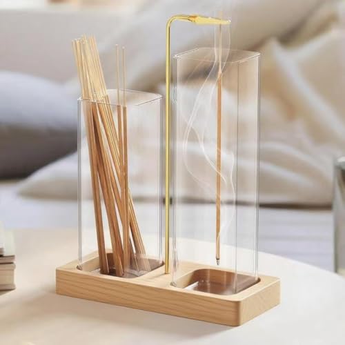 お香立て 線香立て インセンスホルダー お香たて 香炉 お香 線香 吊り下げ型 オシャレ インテリア ガラス 木製 灰がこぼれない ストックも置ける (ナチュラル)