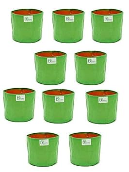 Bio Blooms Agro India Pvt.Ltd. 9X9Inch HDPE Plant Grow Bags for Terrace Gardening | Pack of 10 | Green & Orange Color | Outdoor Use