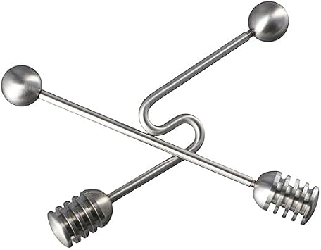 2 Pieces Honey Dipper Sticks 6.3 Inch Stainless Steel Honeycomb Stick Spoon Honey Wand Stirrer for Honey Pot Jar Containers, Straight and Curved