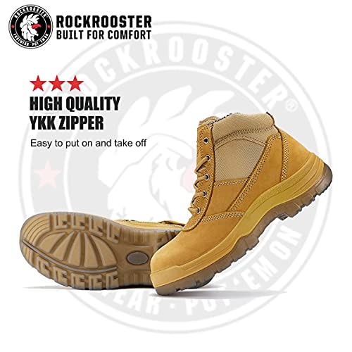 ROCKROOSTER Men's Side Zip Work Boots, 5" Steel Toe Lace Up Safety Boots, Static Disspative, Water Resistant, YKK Zipper, Coolmax, Non-slip, Breathable, Comfort(AK050 & AK050BK)2