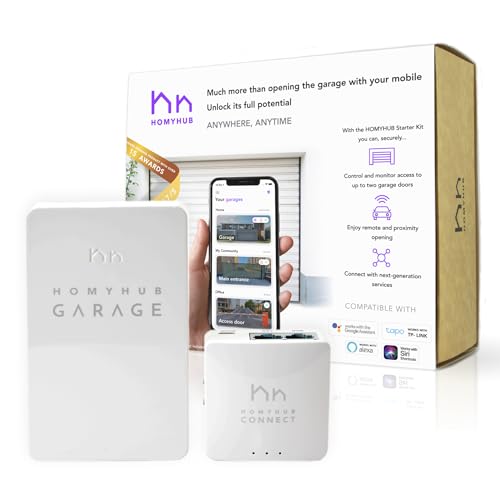 HOMYHUB Starter-Set | WLAN-Garagen-Fernbedienung viel mehr als das Öffnen des Garagentors mit Ihrem Handy und Ihrer Stimme Steuern Sie Max 2 Türen durch Starter Kit