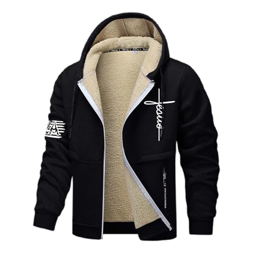 Jersey de invierno de forro polar grueso con cremallera y forro polar cálido, sudadera con capucha, varios colores, 2 negros., XXXL