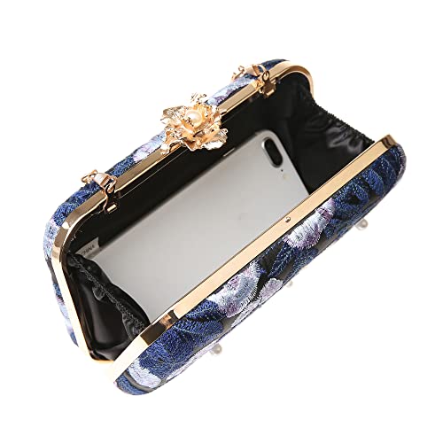 Image of Womens Vintage Floral Embroidery Clutch Evening Handbag Shoulder Bags Purse for Wedding Party Prom