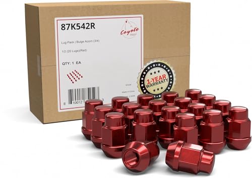 Image of Wheel Accessories Parts 20 Pcs 1 /2 inch-20 Thread Bulge Acorn 35mm 1.38 inch Long Lug Nuts Red 3 /4 inch 19mm Hex Fits 1964-14 Ford Mustang | 1959-86 Jeep CJ | 1987-18 Jeep Wrangler | 1993-10 Grand Cherokee