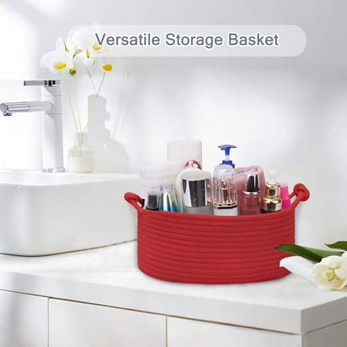 Image of COMSE Small Gift Basket Empty with Bag & Ribbons, Solid Red