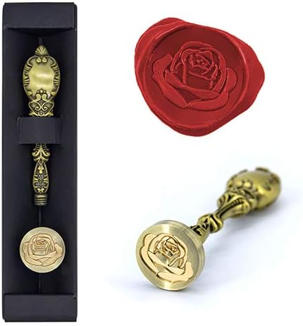 WOCLHJ The Rose Wax Seal Stamp Retro Sealing Metal Handle (Bronze) Comes with 1 red Wax Stick