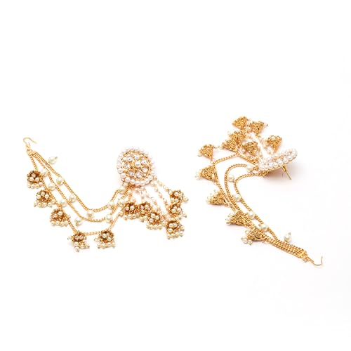 ZENEME Traditional Stylish Gold Plated Polki & Pearl Bahubali Jhumki Jhumka Earrings Jewellery For Girls And Women