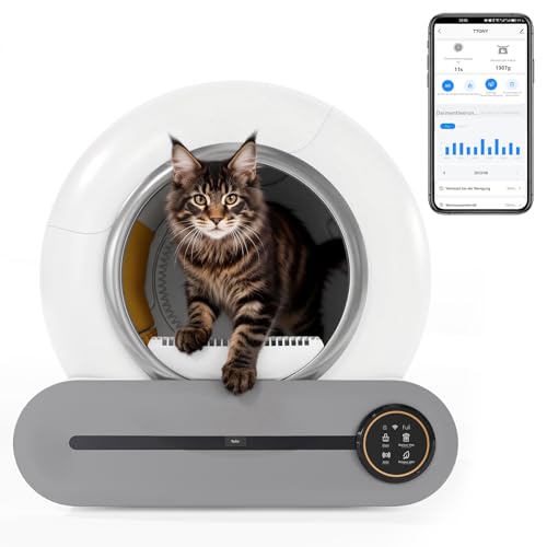 Selbstreinigendes Katzentoilette mit App - Automatische Katzenklo mit Gesundheitsmonitor (Gewicht, Kotzeit) & Fernüberwachung, Mehrfach-Sicherheit...