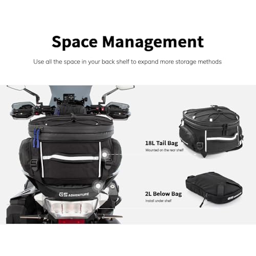 Alforja para motocicleta impermeable y expandible 18-20L, bolsa trasera de carga con accesorios, cierre cremallera, color negro, modelo CJB024N miniatura 3