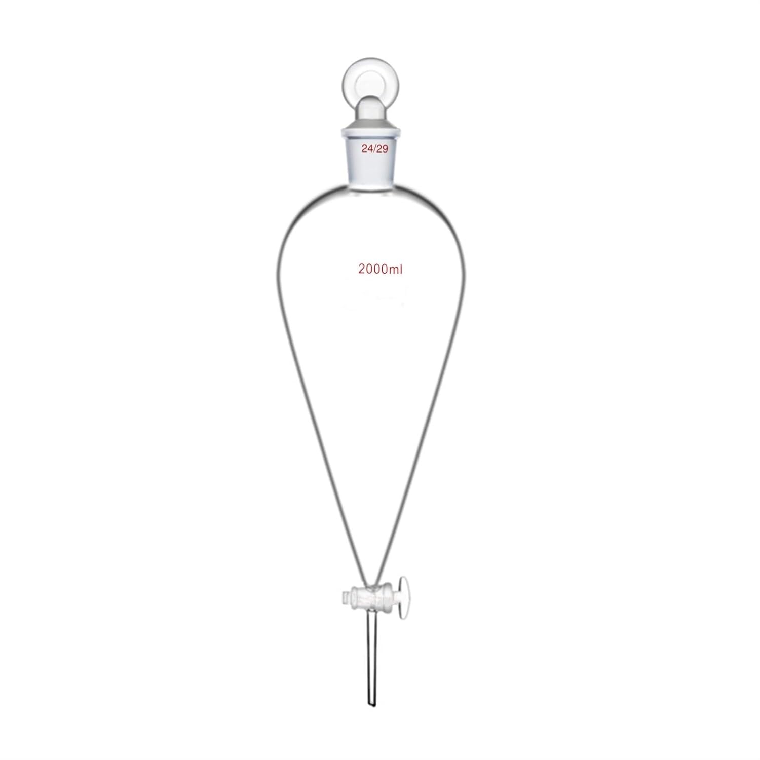 2000ml 24/29 Lab Pyriform Separatory Funnel Straight Tube 2 Litre Pear Shape Glass Stopcock