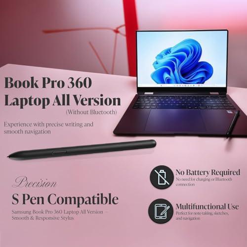 Image of Stylus Pen for Samsung Galaxy Book Pro 360 (All Versions) | Compatible S Pen with 4096 Pressure Levels, 5 Extra Nibs | Works with NP930QDB, NP950QDB (Black)(Without Bluetooth)