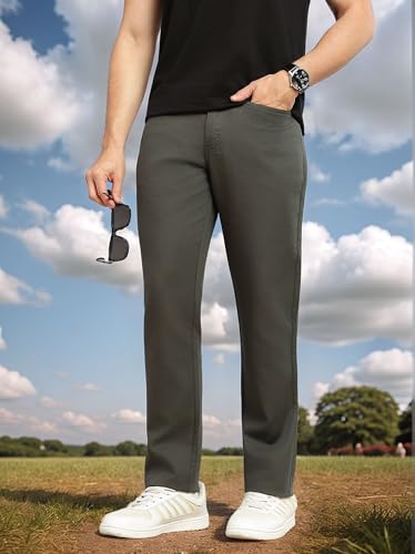 Image of Thomas Scott Men's Smart Straight Fit Chinos Trouser | Mid-Rise | Solid | 5-Pocket Design | Woven Fabric