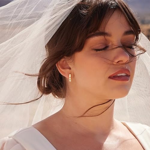 14k Gold Plated Cubic Zirconia Hoop Earrings for Women Sterling Silver Post Cuff Earrings Huggie Stud for Women Girls Hypoallergenic Trendy Jewelry Gift Birthday Anniversary Wedding Earring3