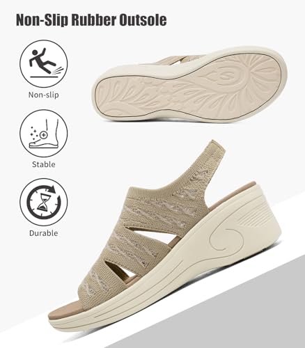 Image of Womens Wedge Sandals Platform Walking Sandals Open Toe Ankle Elastic Strap Casual Comfortable Summer Dressy