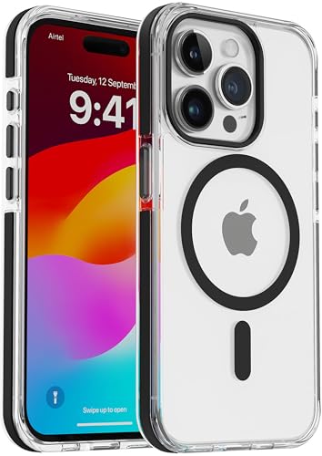 Image of Vaku Luxos Apex Magpro Back Cover Case for iPhone 15 Pro Shockproof Scratch Resistant Slim Thin Military-Grade Protection Support Mag-Safe Wireless Magnetic Charging - Black