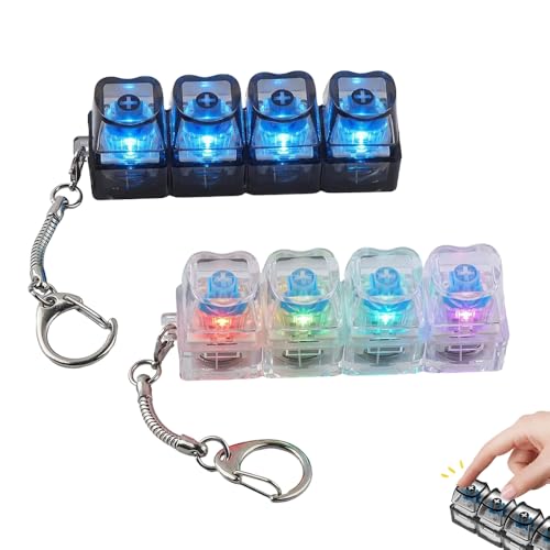2 Pcs Keyboard Fidget Mechanical Keycap Clicker Keychain Anxiety Relief Keyboard Mini Finger Press Stress Relief Easy To Carry And Relieve Stress (Clear Blackwith light )