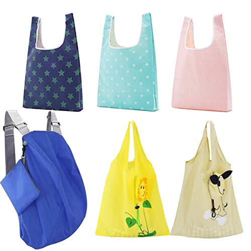 Aurorali Reusable Shopping Bag 6 Pack, Large Foldable Grocery Bags Portable Washable Handy Shopping Bags for Shopping Organizing Daily Use Travel