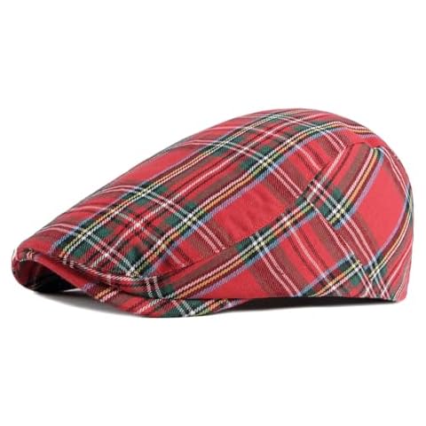 meioro Men's Striped Plaid Newsboy Hat Adjustable Colorful Flat Cap Gatsby Cabbie Driving Hats for Men Women(Flat, Red) Cover
