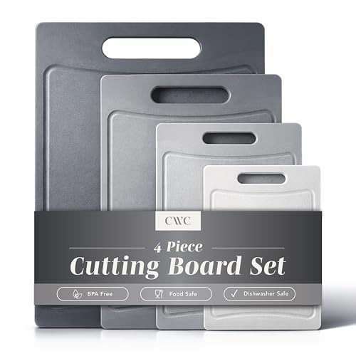 COOK WITH COLOR Non-Slip Cutting Board Set – Kitchen Essentials with Easy Grip Handle for Meat, Veggies, and Fruits, 4 Cutting Boards, Gray-New by COOK WITH COLOR - Used condition - US$16.43