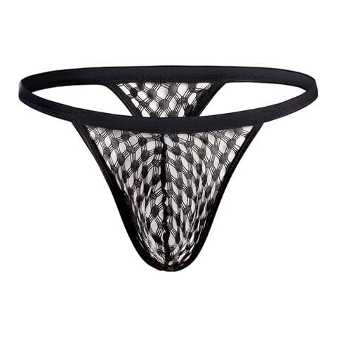 Men Sexy Bikini Thong Ultra Thin Mesh Underwear Bulge Pouch G String Jockstrap Mini T-back hombre Panties Lingerie Underpants-black Cover