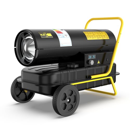 DAHTEC Calefactor Diésel 30 kW - Termoventilador Industrial - Caudal 750 m³/h - Termostato Regulable e Indicador de Nivel de Combustible - Para Talleres, Obras y Uso Agrícola