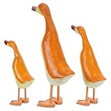 MUELODSIC 3 Stück Handgeschnitzte Holzente Deko Figuren Set Mediterrane Gartenfiguren Rustikale Tischdekoration für Bad Wohnraum Terrasse