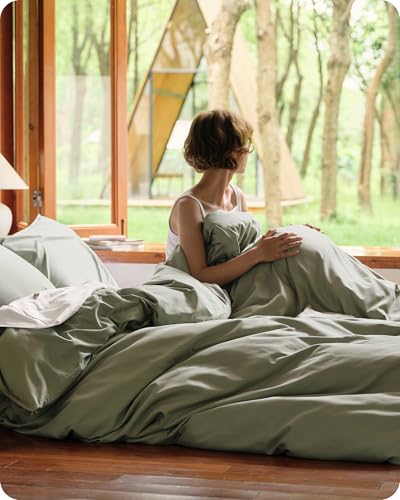 Image of Bedsure Cooling Duvet Cover King Size, Cotton & Viscose Derived from Bamboo Duvet Cover Set, PureWoven Ultra-Soft, Breathable & Lightweight Home Bedding for All Seasons (Sage Green,104 inchx90 inch)