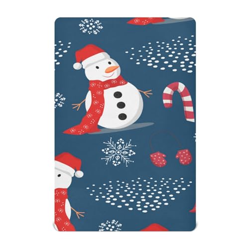 Moudou Christmas Snowman Playard Sheet for Boy Girls, Soft Breathable Fitted Toddler Sheet for Standard Playard Bed Mattress, 39 x 27 x 5 Inch