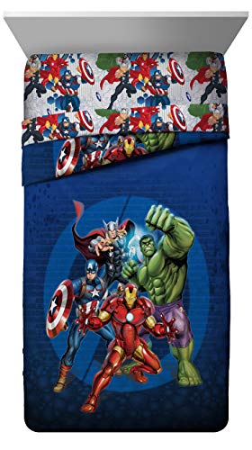 Image of Marvel Avengers Kids Comforter Set, Full 5 Pc (Official Marvel Product) | Superhero Bed in a Bag; Captain America, Iron Man, Hulk, Thor; Reversible, Super Soft Machine Washable Microfiber