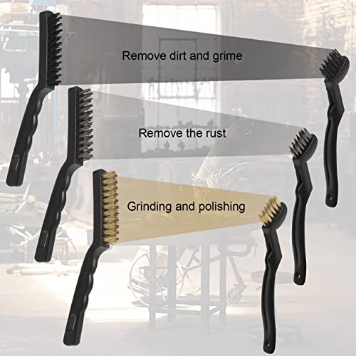 Image of VASTOOLS Wire Brushes Pack of 6. for Cleaning Welding Slag, Rust and Dust. 9 inch and 6-3 /4 inch Brass, Nylon, Stainless Steel Brushes with Rigid Handle