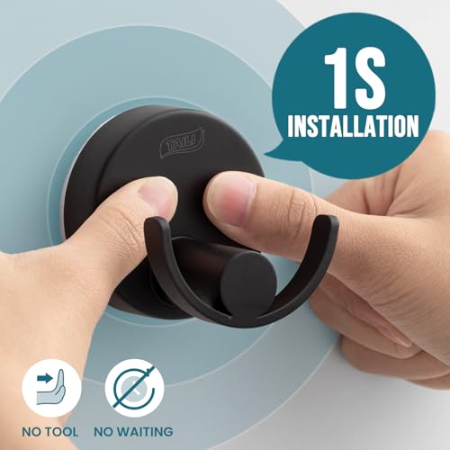 Image of TAILI 304 Stainless Steel Bathroom Suction Hooks for Towel, Bathrobe, Loofah, Patented Strong Suction Cup Holder, No Damage Hanging Glass Shower Wall Hook, Double-Hook Sleek Design, 2 Pack, Black