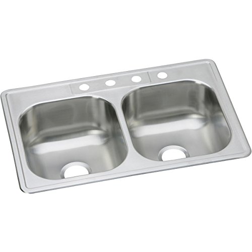 Image of Elkay Dayton 33 In. x 22 In. x 8-1 /16 In. Equal Double Bowl Drop-In Kitchen Sink, Stainless Steel - 1 Each